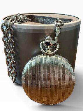 Relic by Fossil Men's Silver Skeleton Dial Pocket Watch with Chain & Tin
